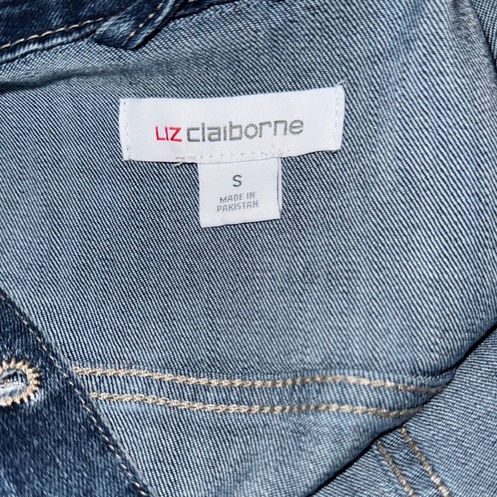 Liz Claiborne Blue Jean Jacket Distressed Vintage Style - Picture 9 of 9